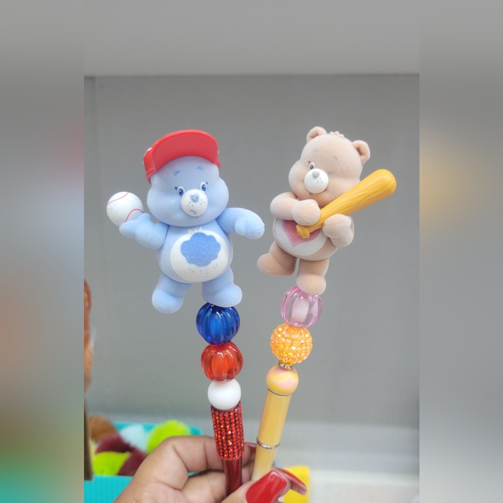 Baseball Care Bears Blue and Tan Beaded Pens